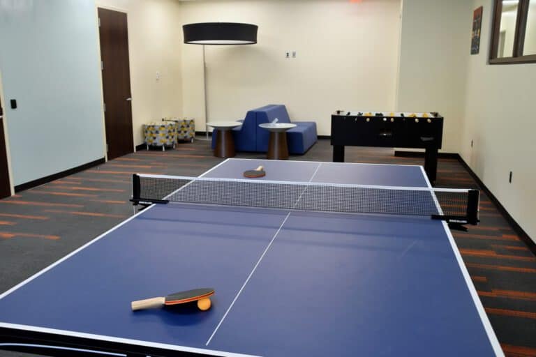 Clean, modern game room, break room, recreation area in an office building environment